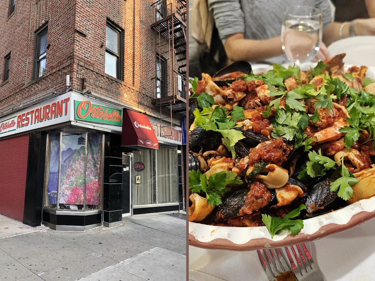 Classic Italian-American dishes on a busy restaurant table.